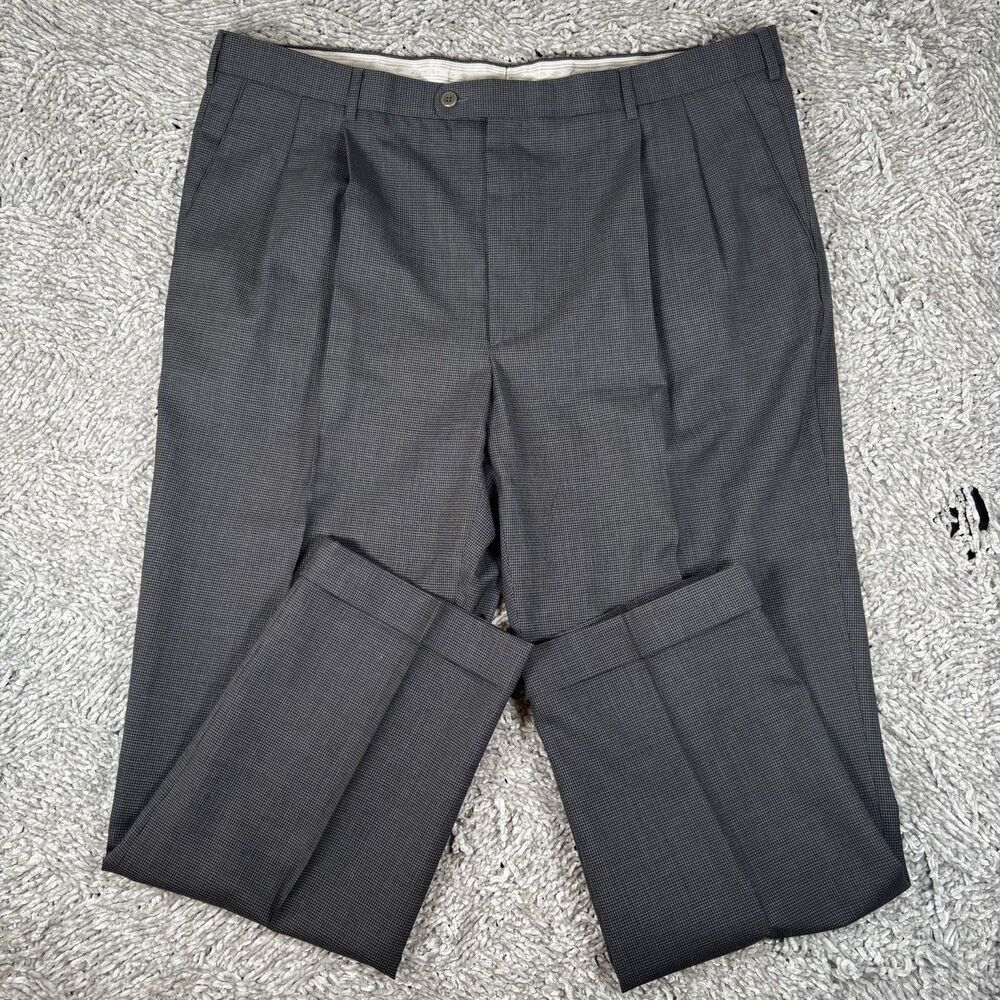 Zanella Bennett Dress Pants Mens 42 Black Check Business Italy Wool Preppy